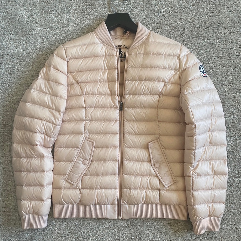 Just Over the Top light pink down jacket